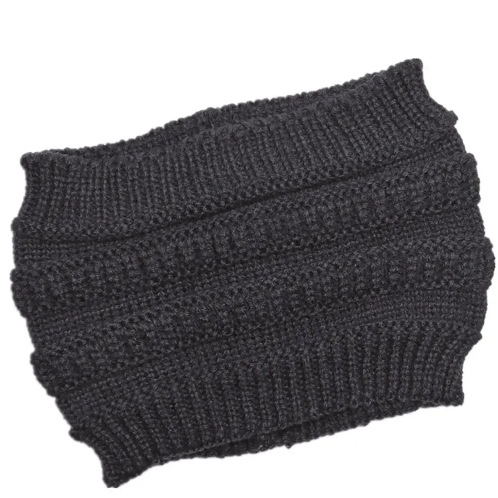 Autumn Winter Ponytail Beanie Hat - Women's Solid Color Knitted Crochet Stretch Hat for Warmer Headwear