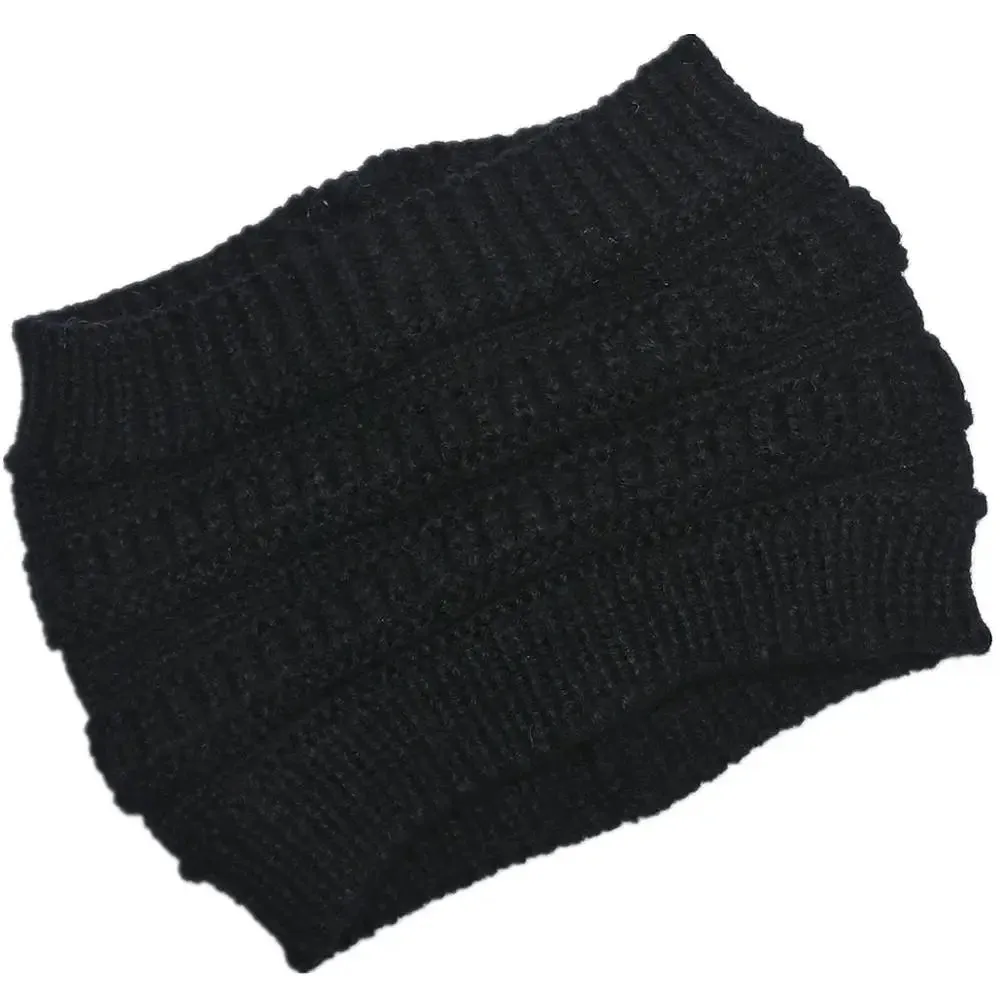 Autumn Winter Ponytail Beanie Hat - Women's Solid Color Knitted Crochet Stretch Hat for Warmer Headwear