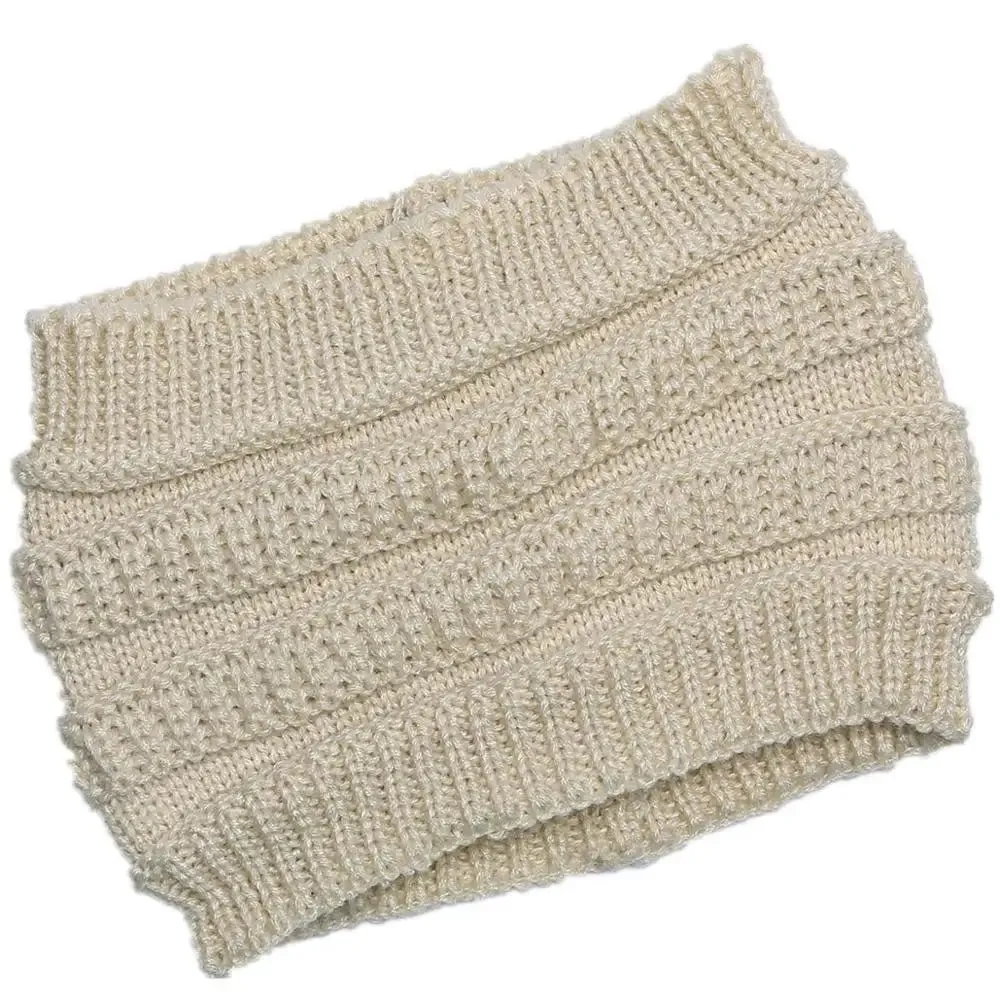 Autumn Winter Ponytail Beanie Hat - Women's Solid Color Knitted Crochet Stretch Hat for Warmer Headwear