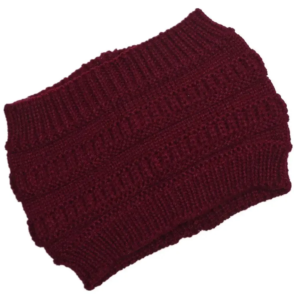 Autumn Winter Ponytail Beanie Hat - Women's Solid Color Knitted Crochet Stretch Hat for Warmer Headwear