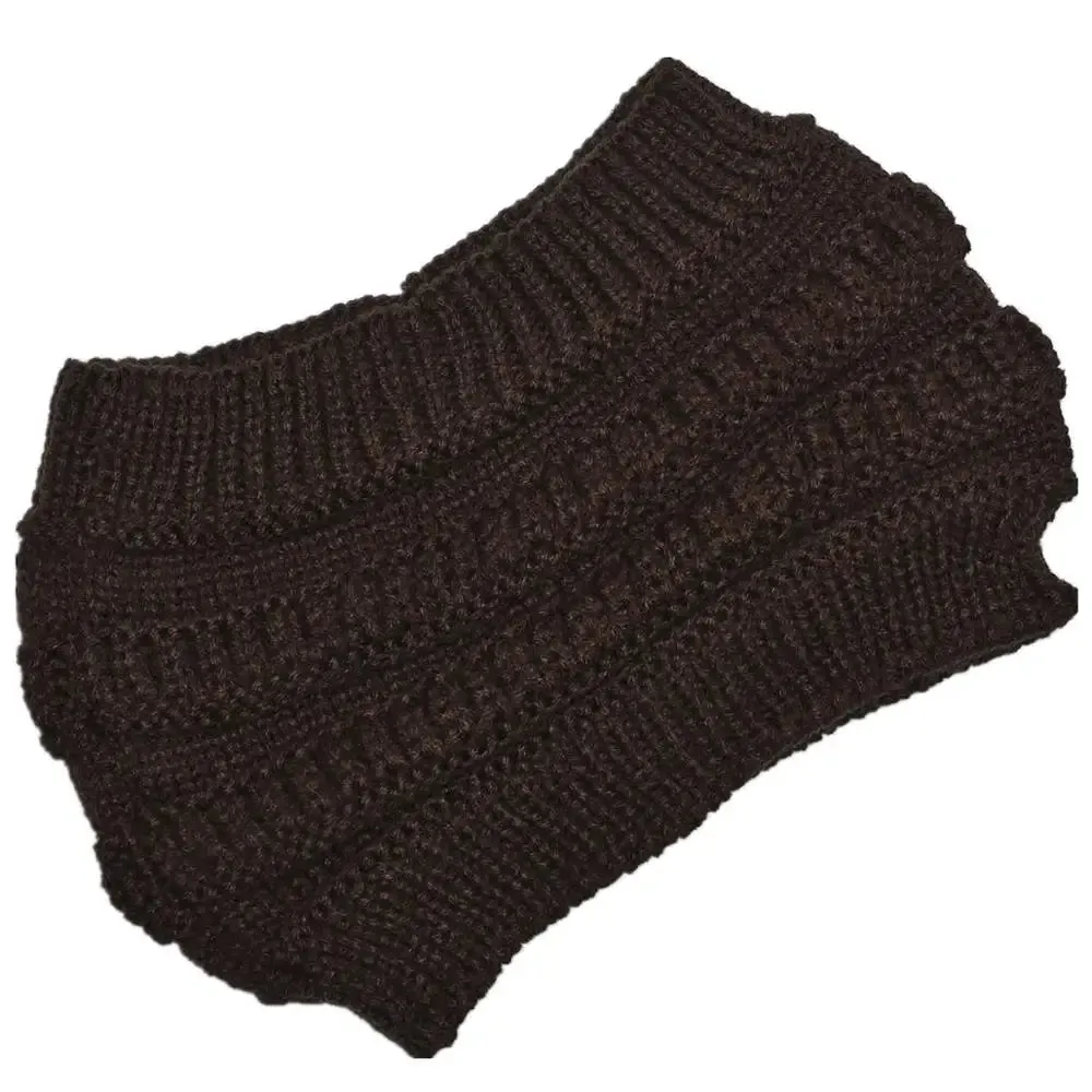 Autumn Winter Ponytail Beanie Hat - Women's Solid Color Knitted Crochet Stretch Hat for Warmer Headwear