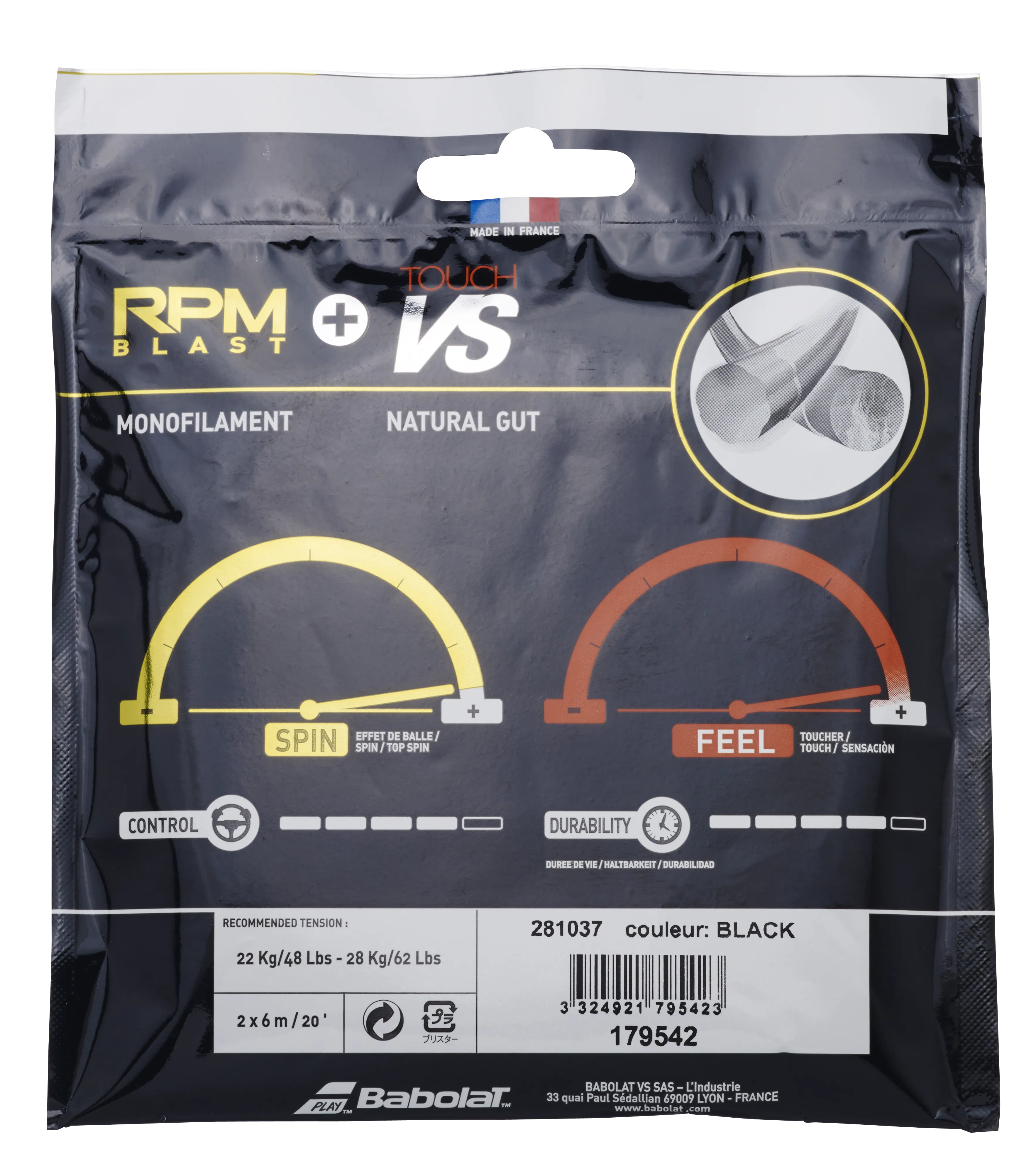 Babolat Spin & Feel (RPM Blast 17/1.25 & Babolat Touch VS 16/1.30) Hybrid Tennis String