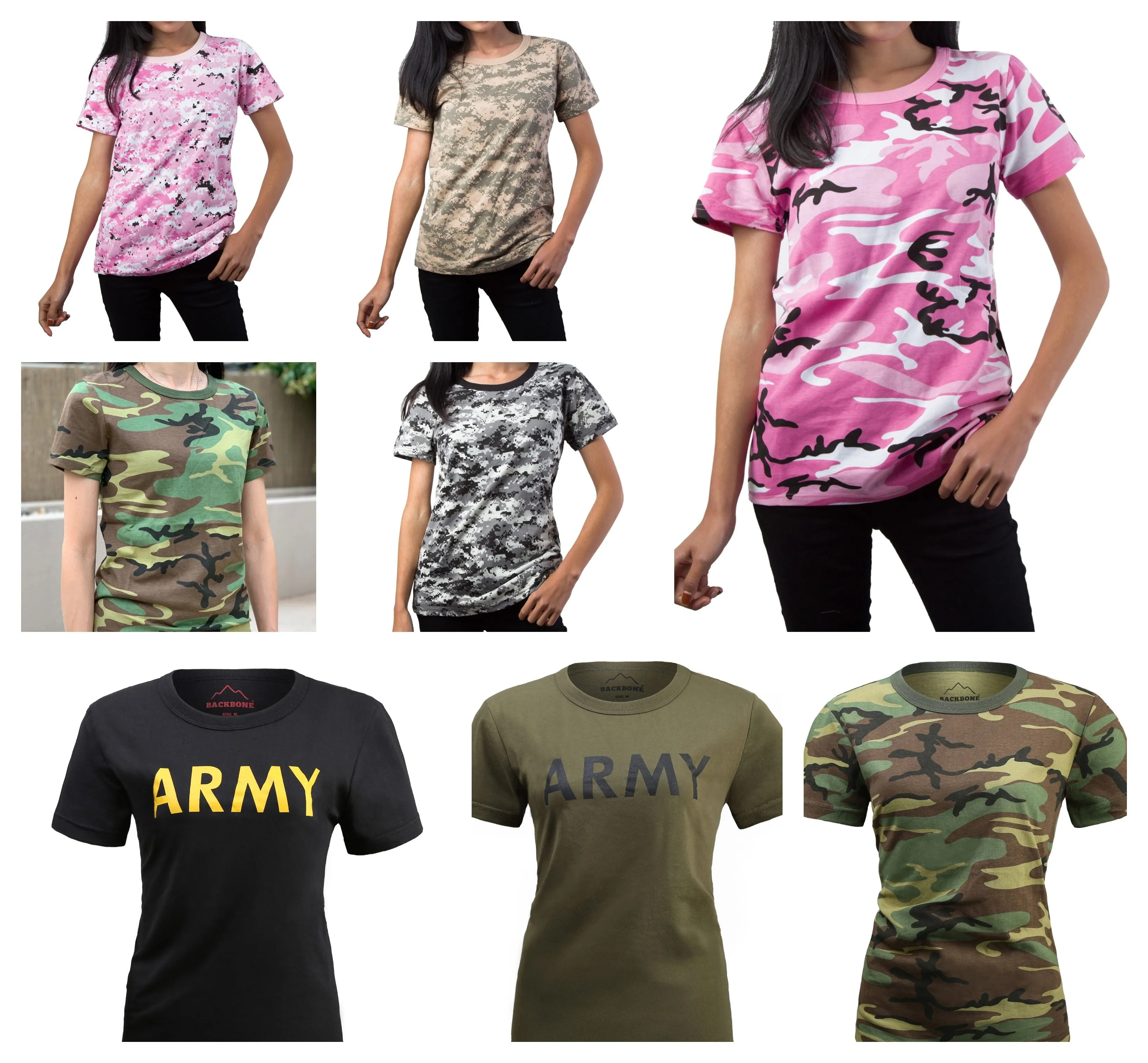Backbone Womens Ladies Army Outdoor Gym Training Running Boot Camp Camo T-Shirt Top Tee