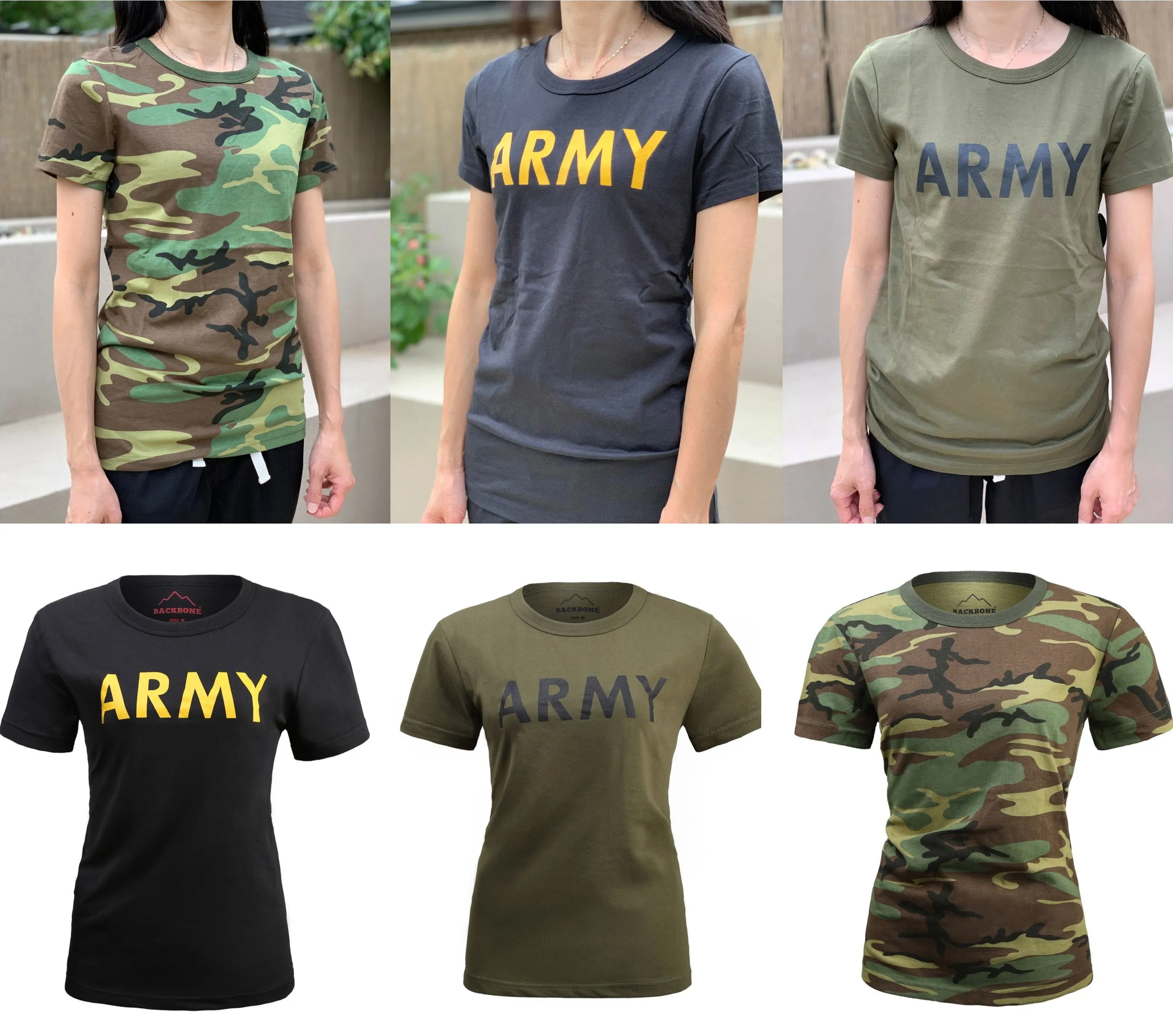 Backbone Womens Ladies Army Outdoor Gym Training Running Boot Camp Camo T-Shirt Top Tee