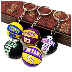 Basketball Star Name Keychain - Rubber PVC Match Ball Souvenir Keyring for Sport Fans, Collectible Gift for Men and Friends