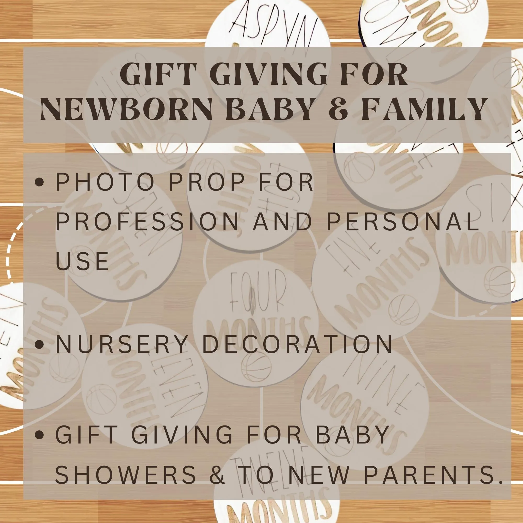 Basketball Wooden Monthly Milestone Cards, Sports Baby Milestone Cards, 3x3 inches Baby Shower Gift for Boys
