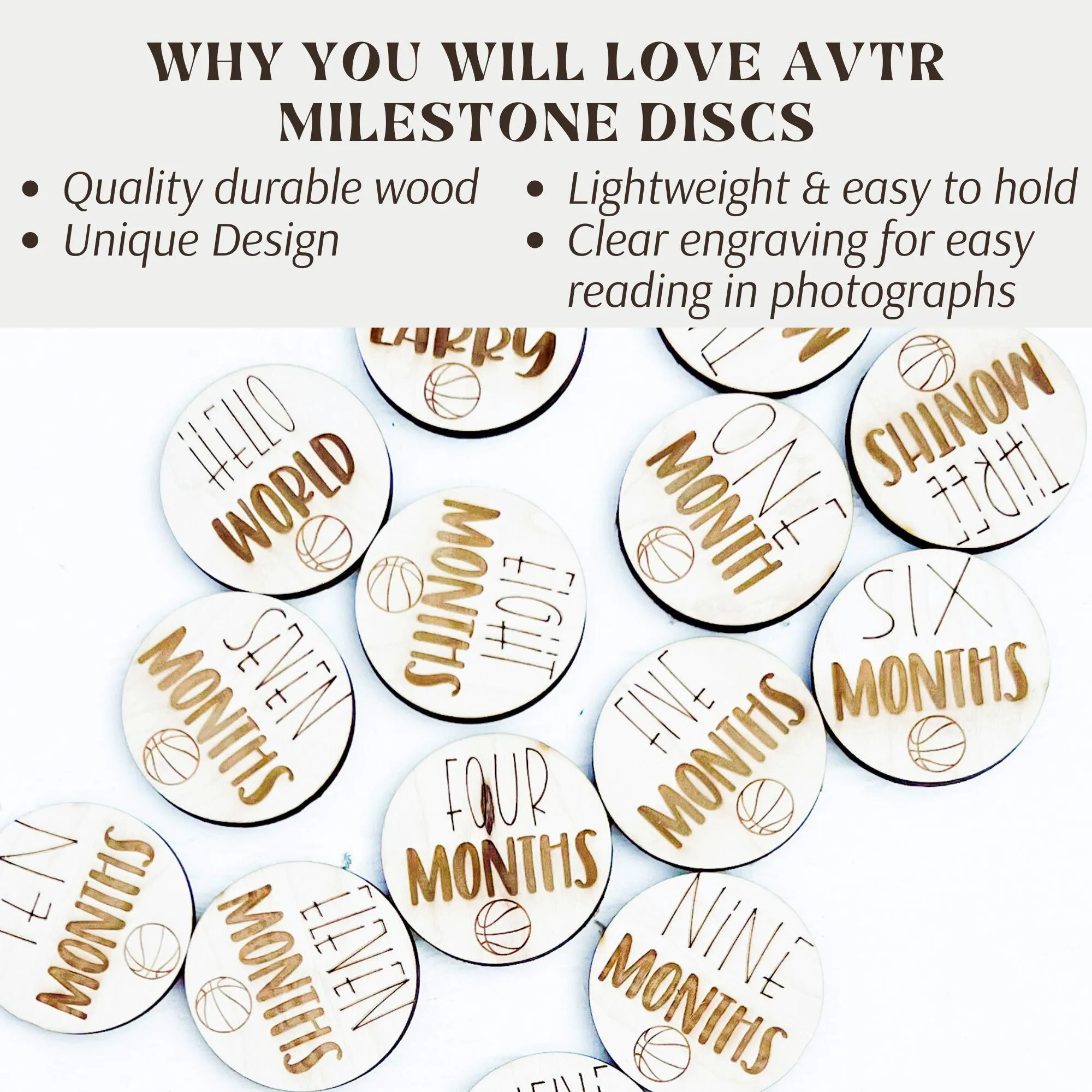 Basketball Wooden Monthly Milestone Cards, Sports Baby Milestone Cards, 3x3 inches Baby Shower Gift for Boys