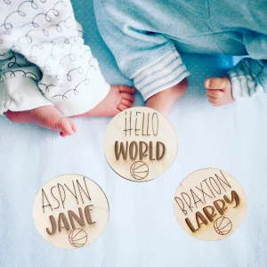 Basketball Wooden Monthly Milestone Cards, Sports Baby Milestone Cards, 3x3 inches Baby Shower Gift for Boys