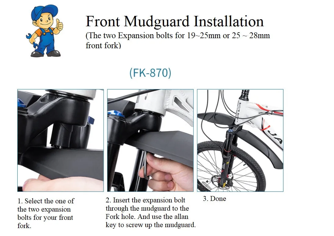 Bike Bicycle Mudguards - Quality, Front (Fork mounted)   Rear (Seatpost mounted)