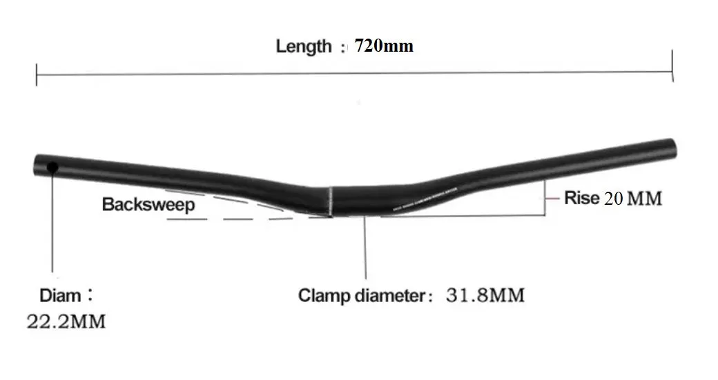 Bike Handlebar Bicycle Flat Riser Bar - 31.8*720mm 20mm rise, Aluminum, Black