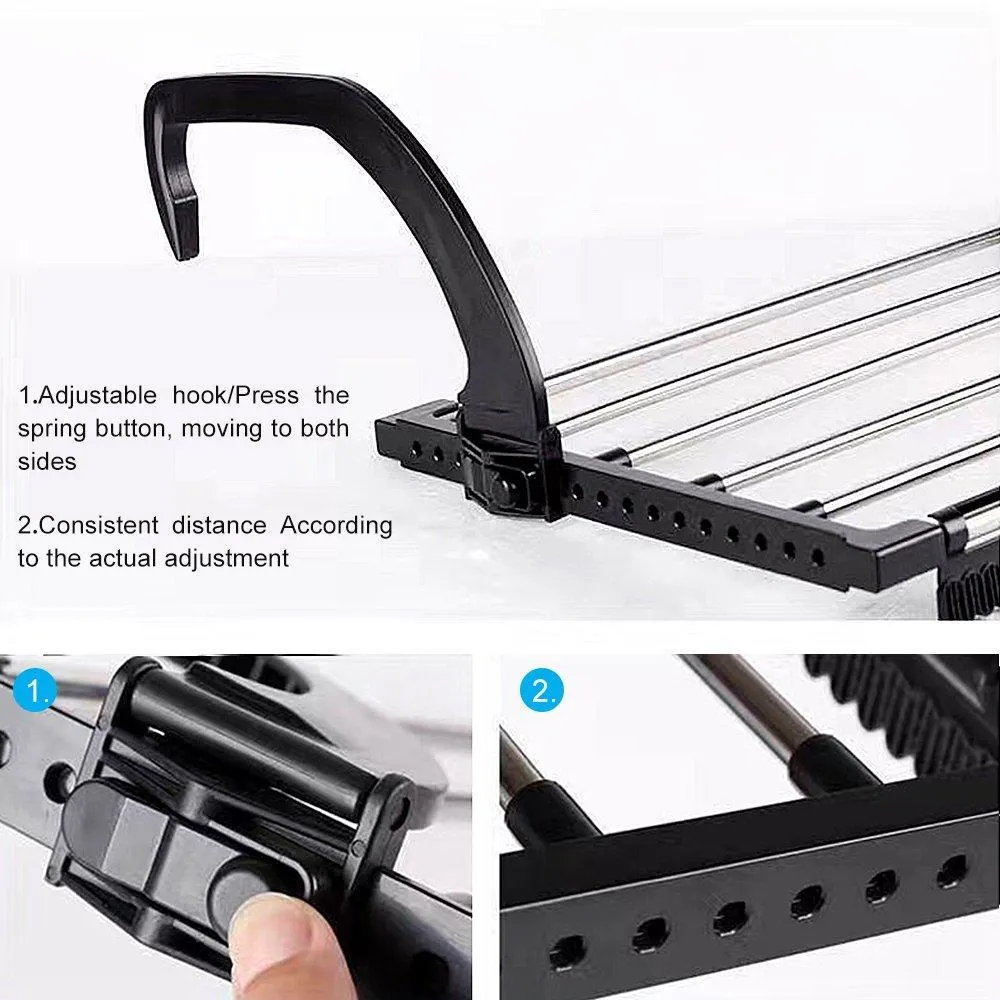 Candumy Folding Laundry Towel Drying Rack Balcony Windowsill Fence Guardrail Corridor,Stainless Steel Retractable Clothes Hanging Racks with Clips for Drying Socks（Set of 2）
