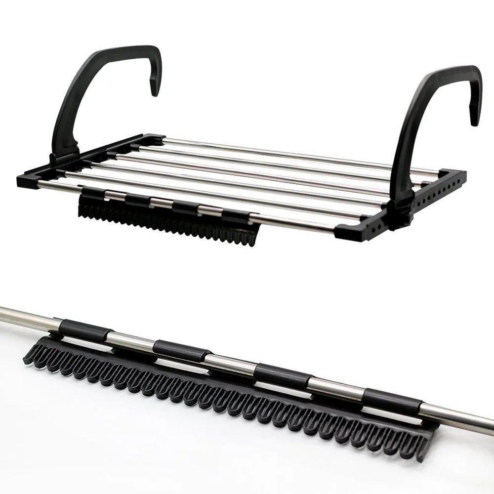 Candumy Folding Laundry Towel Drying Rack Balcony Windowsill Fence Guardrail Corridor,Stainless Steel Retractable Clothes Hanging Racks with Clips for Drying Socks（Set of 2）