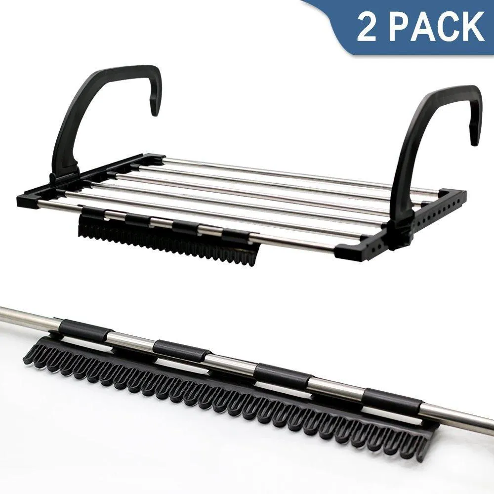 Candumy Folding Laundry Towel Drying Rack Balcony Windowsill Fence Guardrail Corridor,Stainless Steel Retractable Clothes Hanging Racks with Clips for Drying Socks（Set of 2）