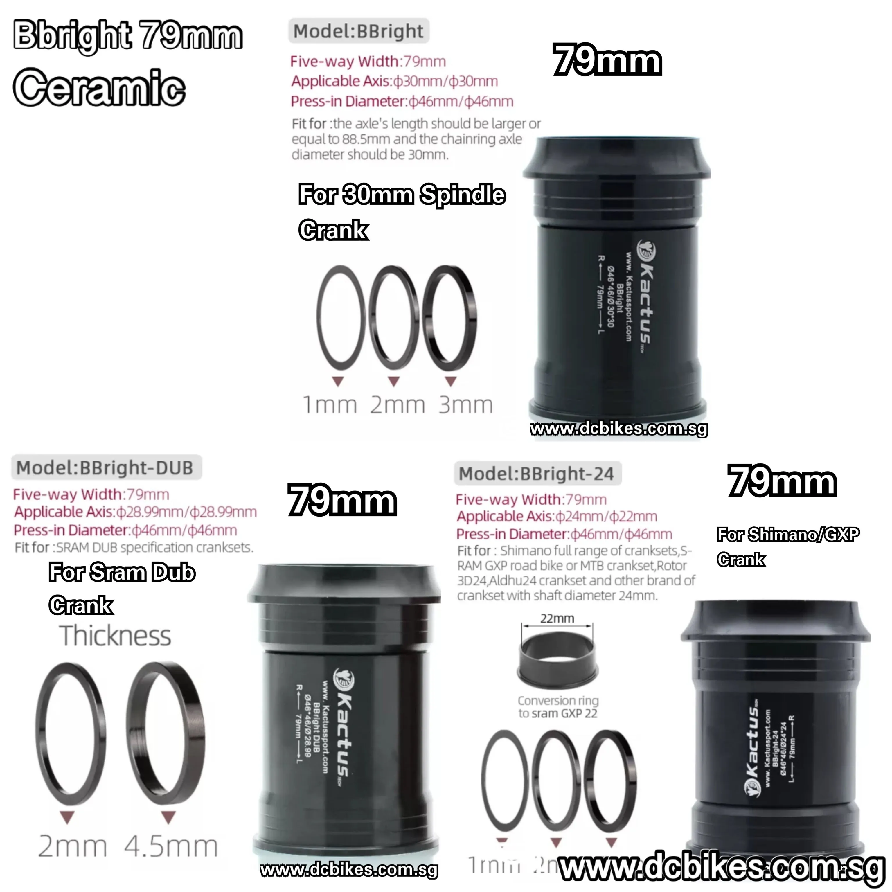 Ceramic 79mm BBright 46mm Press Fit Bottom Bracket BB For Shimano 24mm | 22mm GXP Sram 28.99mm Dub 30mm Crank