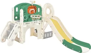 Children’s 7-in-1 Montessori Slide Set | Basketball Hoop | Castle Look out with Telescope | Climber | Ring Toss