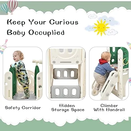 Children’s 7-in-1 Montessori Slide Set | Basketball Hoop | Castle Look out with Telescope | Climber | Ring Toss
