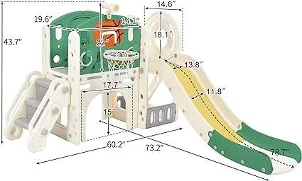 Children’s 7-in-1 Montessori Slide Set | Basketball Hoop | Castle Look out with Telescope | Climber | Ring Toss