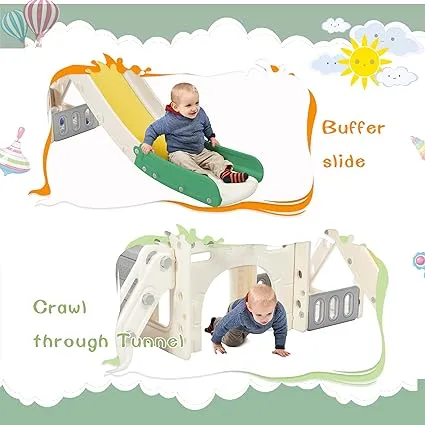 Children’s 7-in-1 Montessori Slide Set | Basketball Hoop | Castle Look out with Telescope | Climber | Ring Toss