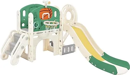 Children’s 7-in-1 Montessori Slide Set | Basketball Hoop | Castle Look out with Telescope | Climber | Ring Toss