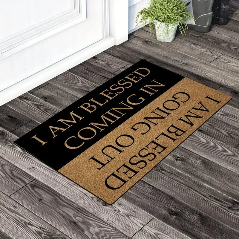 Christianartbag Door Mats, 1pc Funny Welcome Doormats, Indoor Entrance Mat, I AM Blessed Coming In And Going Out Doormat With Rubber Backing, House Warming Gift Mats Home Decor, CABDM06170923.
