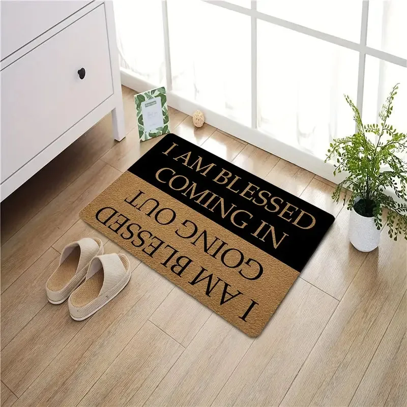 Christianartbag Door Mats, 1pc Funny Welcome Doormats, Indoor Entrance Mat, I AM Blessed Coming In And Going Out Doormat With Rubber Backing, House Warming Gift Mats Home Decor, CABDM06170923.