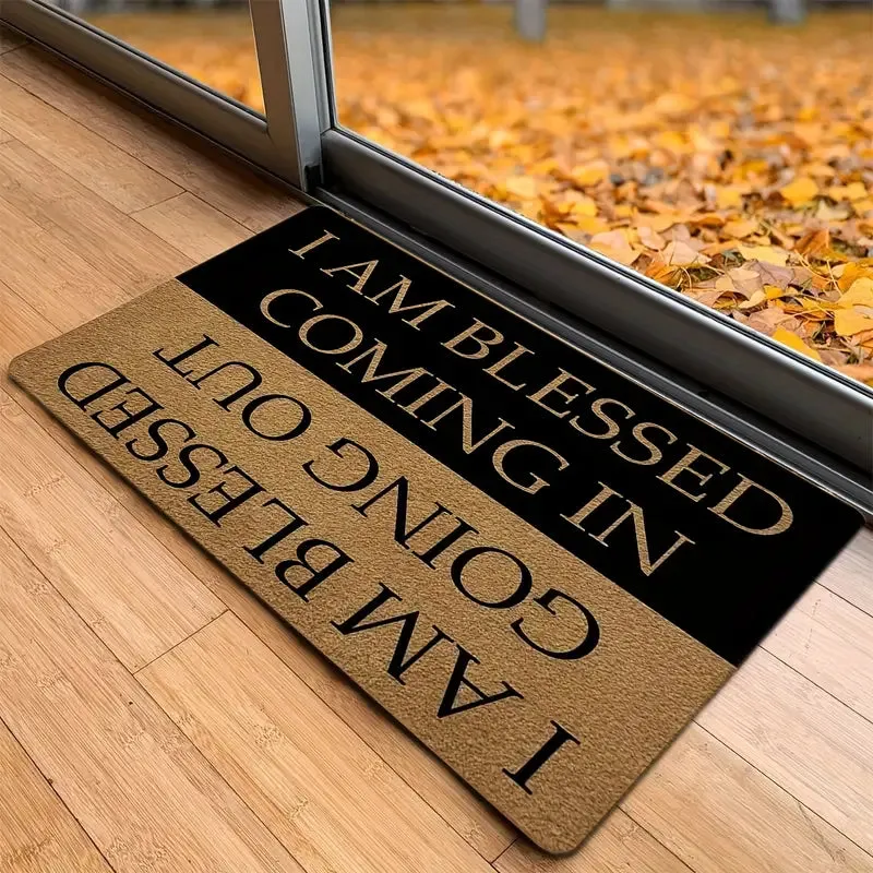 Christianartbag Door Mats, 1pc Funny Welcome Doormats, Indoor Entrance Mat, I AM Blessed Coming In And Going Out Doormat With Rubber Backing, House Warming Gift Mats Home Decor, CABDM06170923.