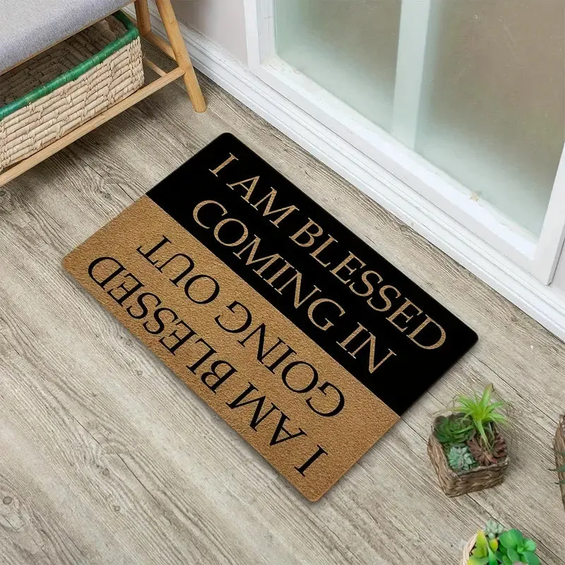 Christianartbag Door Mats, 1pc Funny Welcome Doormats, Indoor Entrance Mat, I AM Blessed Coming In And Going Out Doormat With Rubber Backing, House Warming Gift Mats Home Decor, CABDM06170923.