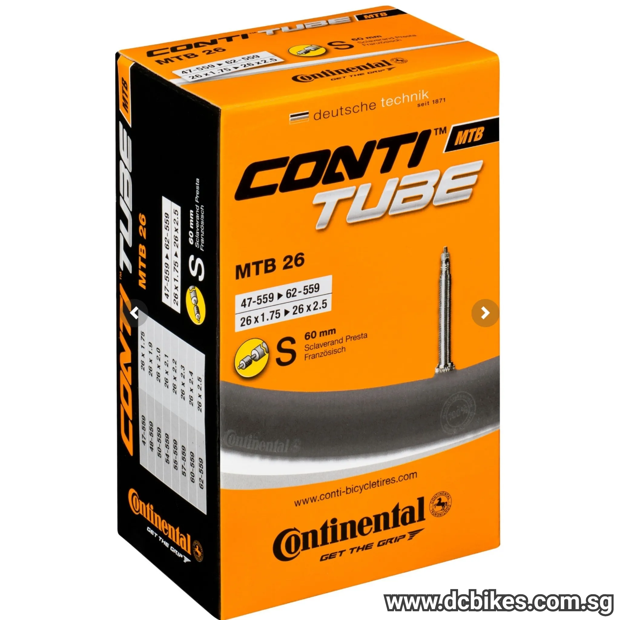 Continental 26 X 1.75 - 2.5 MTB Road 60mm Presta Valve Inner Tube