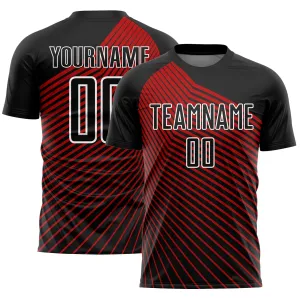 Custom Black Red-White Lines Sublimation Soccer Uniform Jersey
