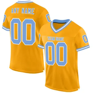 Custom Gold Light Blue-White Mesh Authentic Throwback Football Jersey