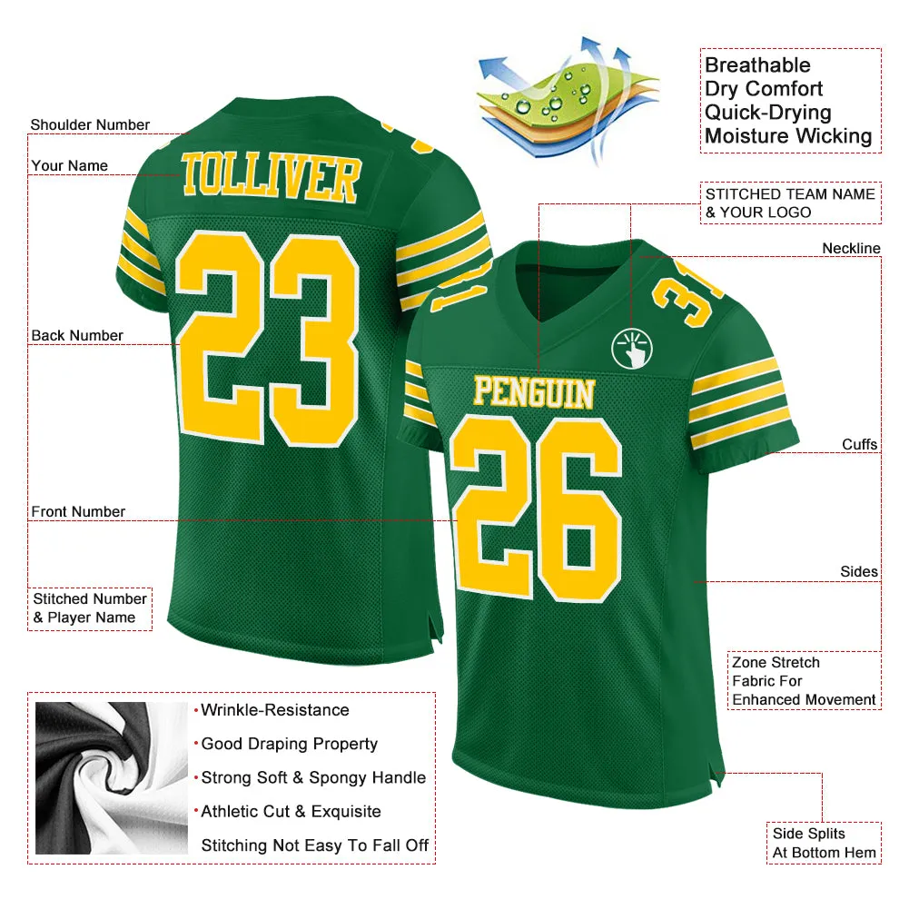Custom Kelly Green Gold-White Mesh Authentic Football Jersey
