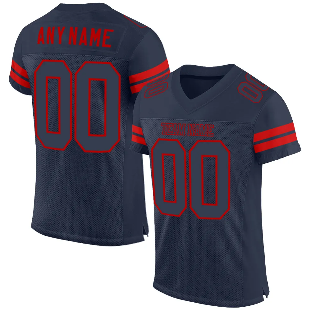 Custom Navy Navy-Red Mesh Authentic Football Jersey
