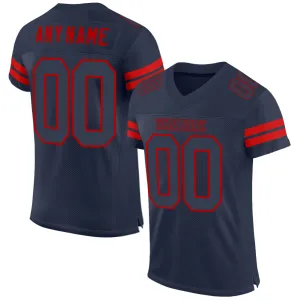 Custom Navy Navy-Red Mesh Authentic Football Jersey