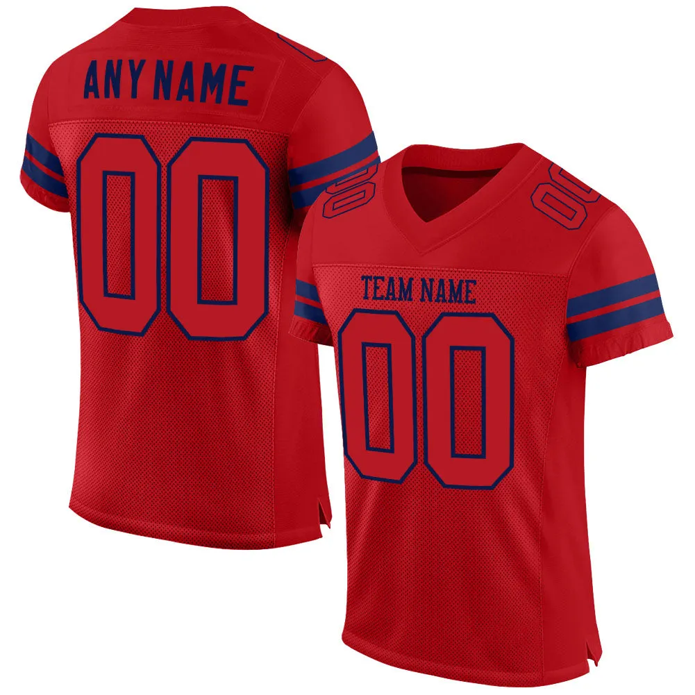 Custom Red Red-Navy Mesh Authentic Football Jersey