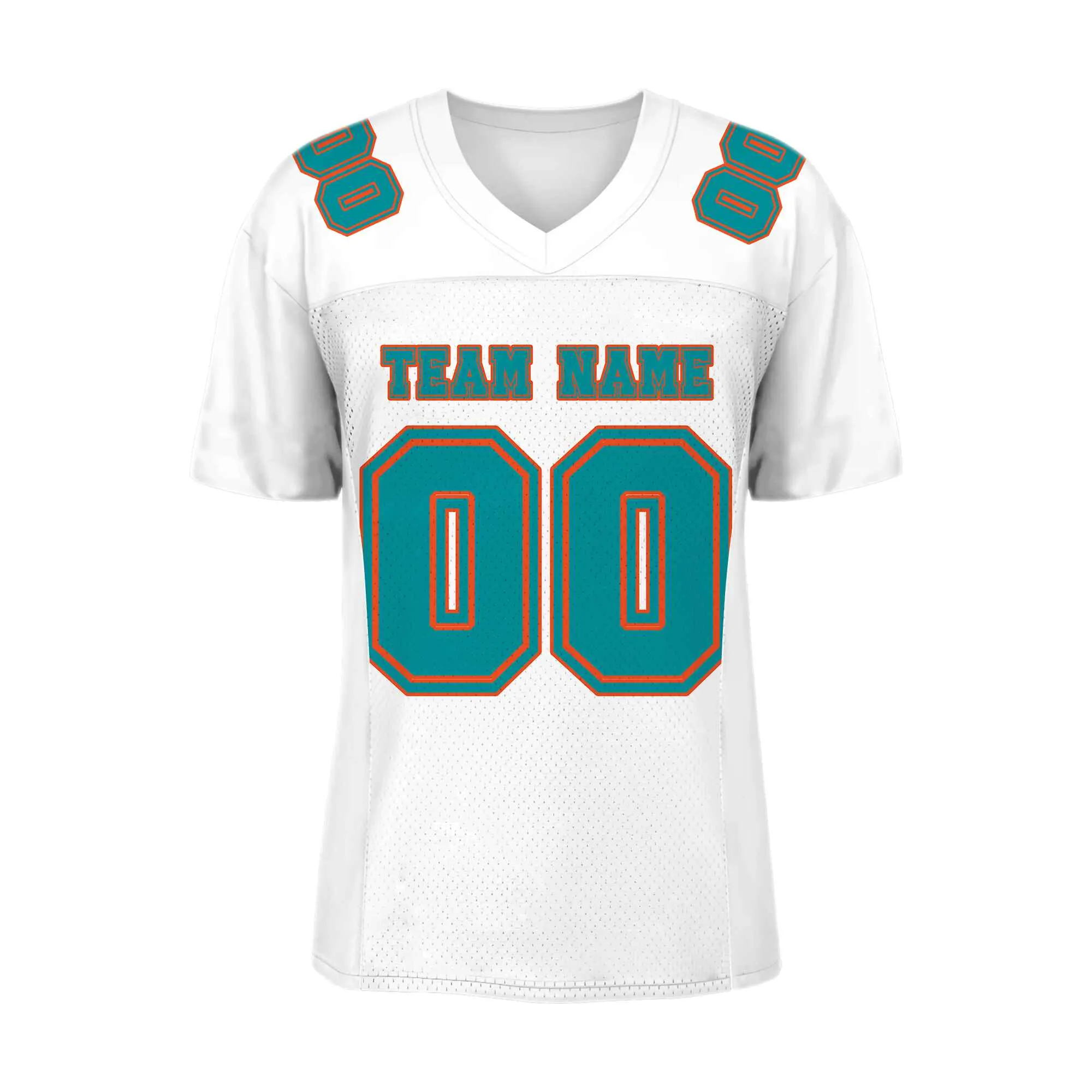 Custom White Aqua-Orange Mesh Authentic Football Jersey