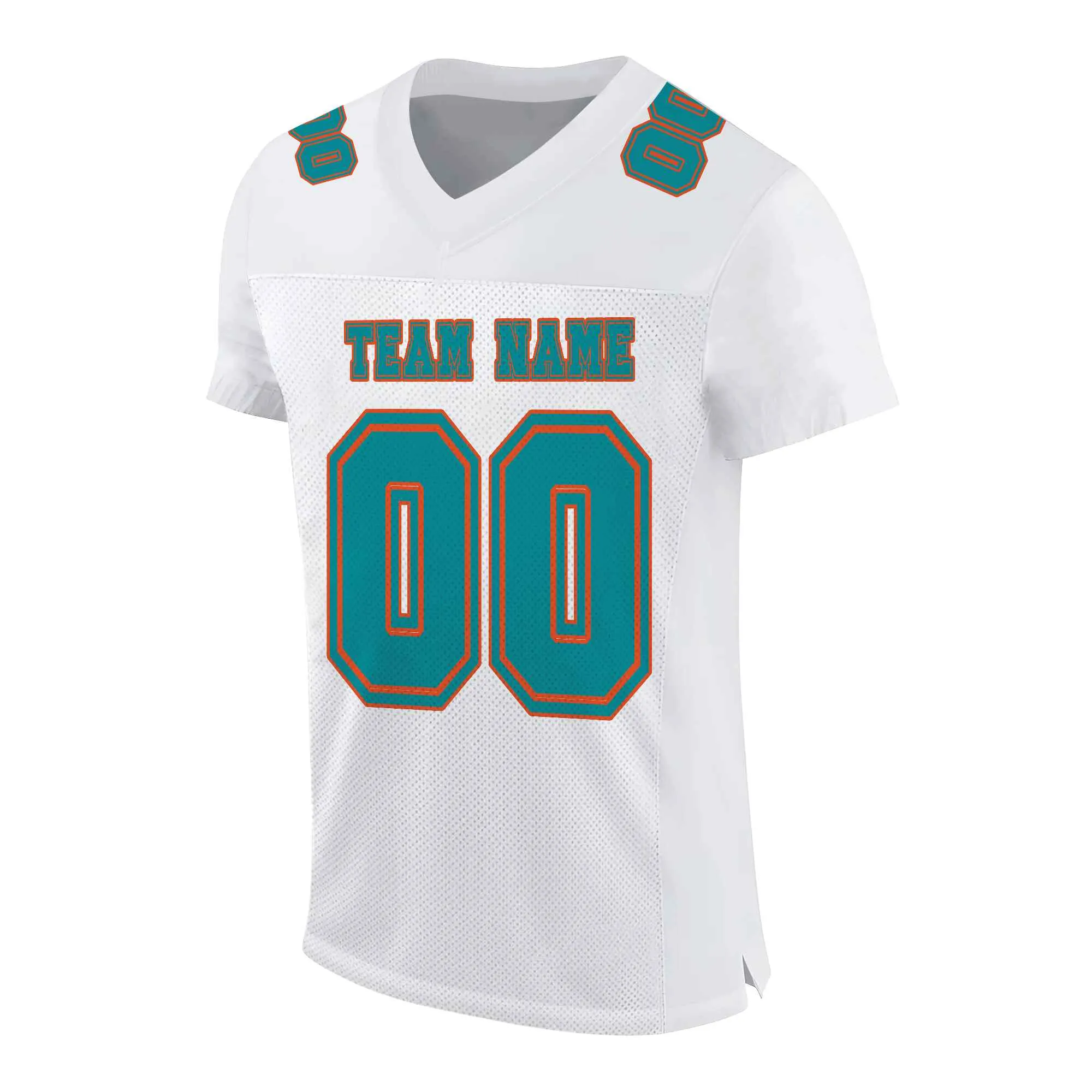 Custom White Aqua-Orange Mesh Authentic Football Jersey