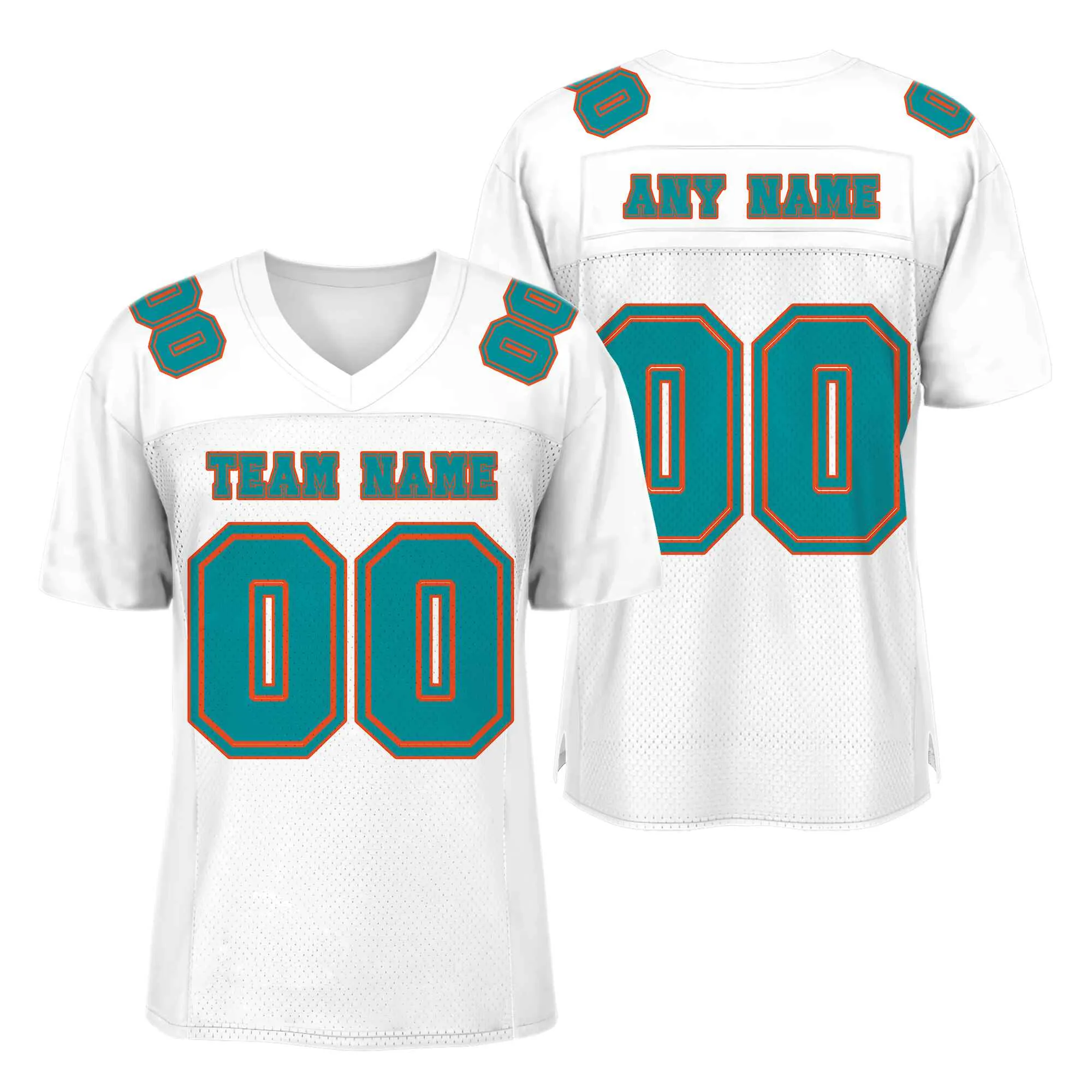 Custom White Aqua-Orange Mesh Authentic Football Jersey