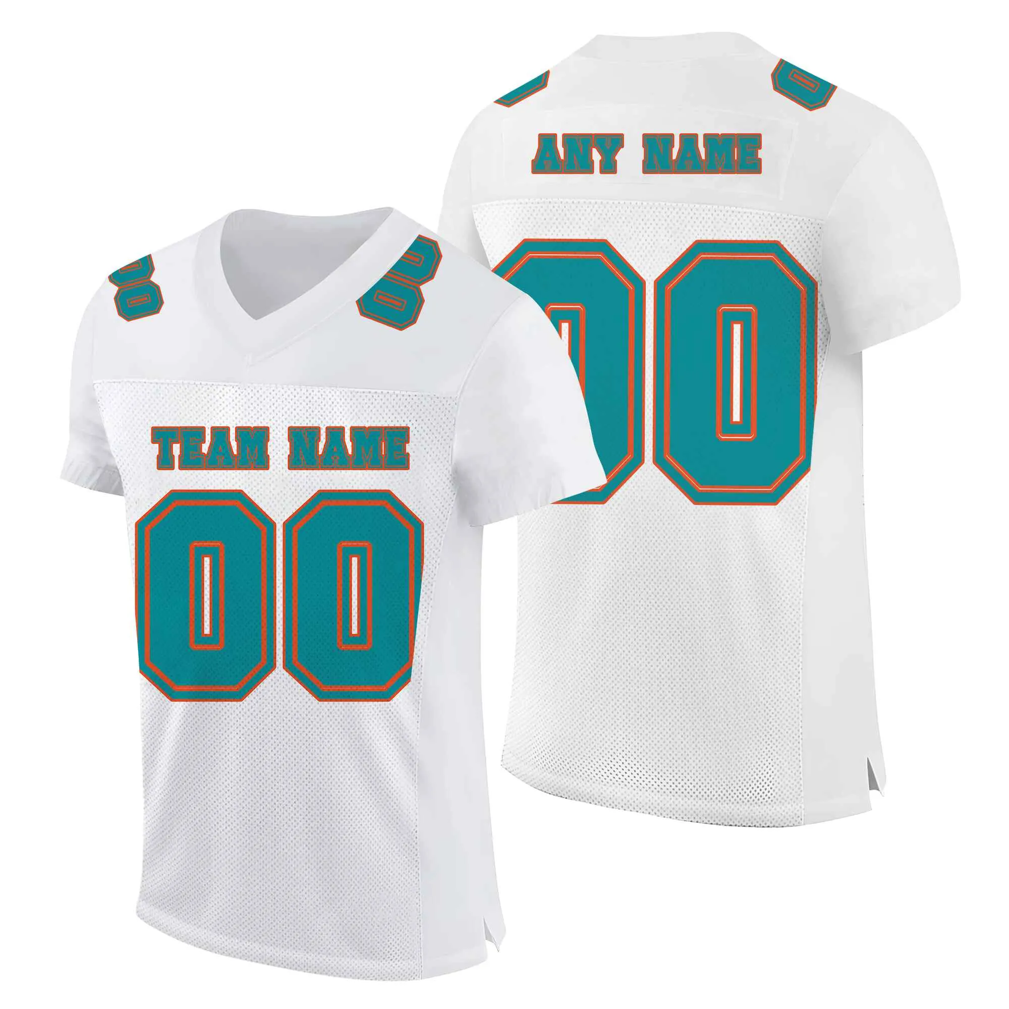 Custom White Aqua-Orange Mesh Authentic Football Jersey