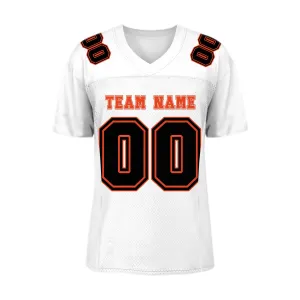 Custom White Black-Orange Mesh Authentic Football Jersey