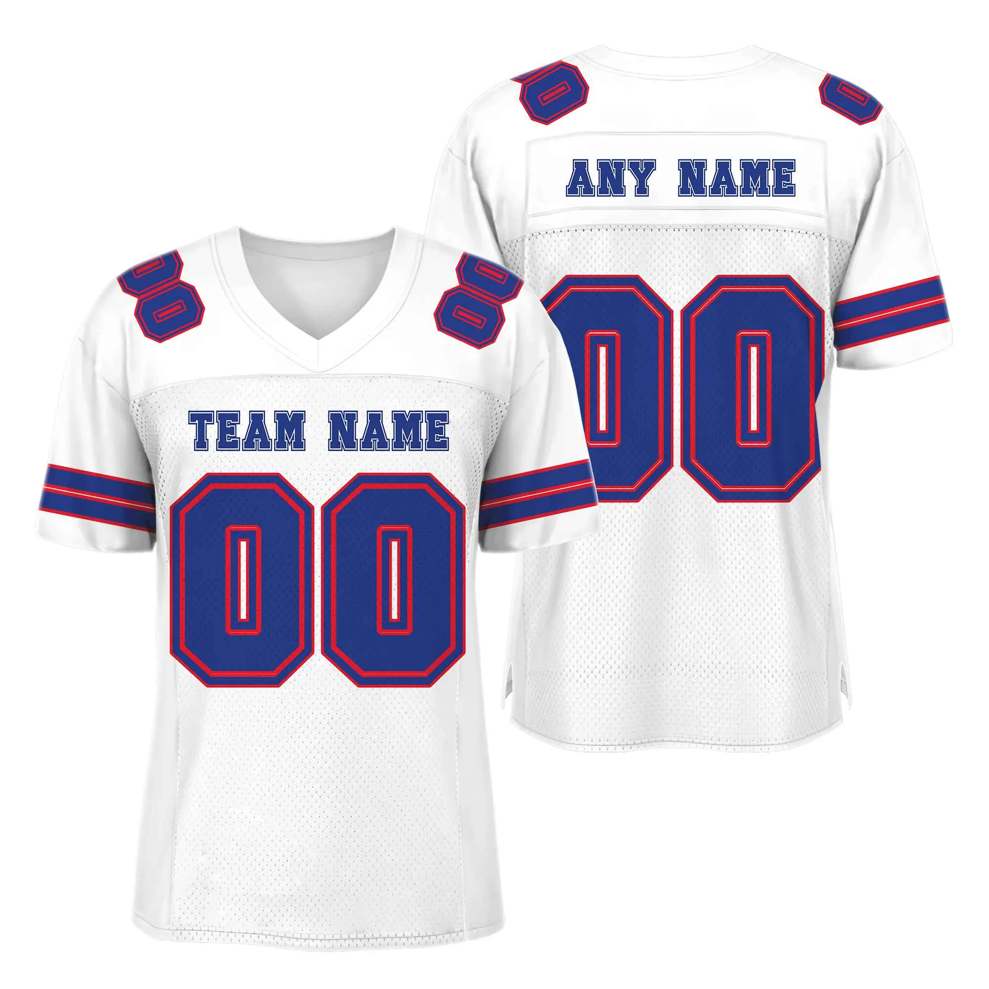 Custom White Royal-Red Mesh Authentic Football Jersey