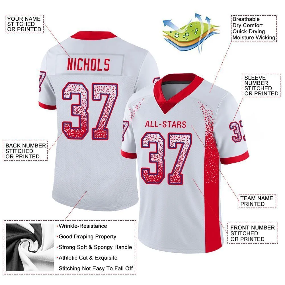 Custom White Scarlet-Royal Mesh Drift Fashion Football Jersey