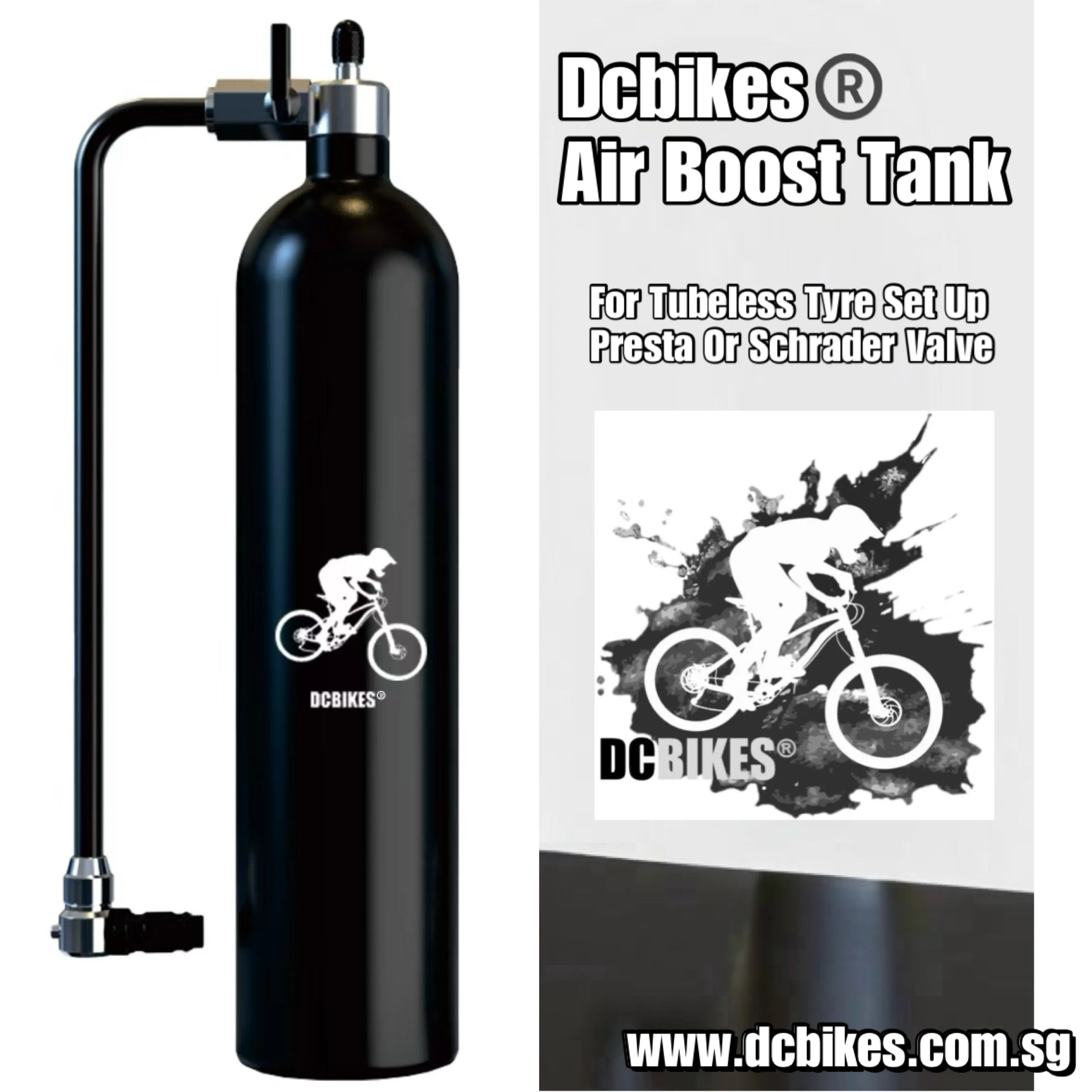 Dcbikes Black Presta | Schrader Tubeless Ready Mountain Bike MTB Road Bicycle Tyres Air Pump Boost Super Inflator 160 PSI