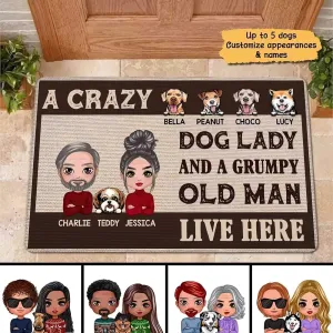 Doll Couple And Dogs Personalized Doormat