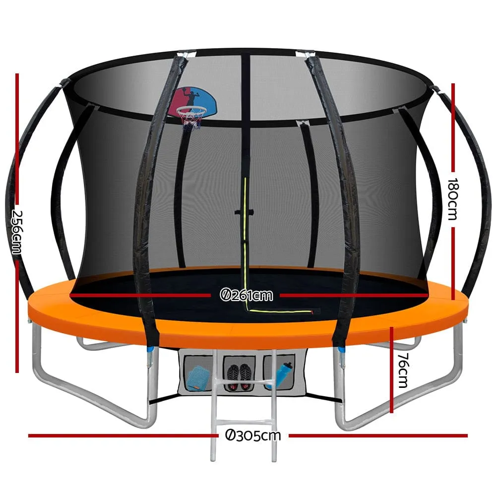 EFit 10FT Trampoline for Kids w/ Ladder Enclosure Safety Net Rebounder Orange- ONLINE ONLY