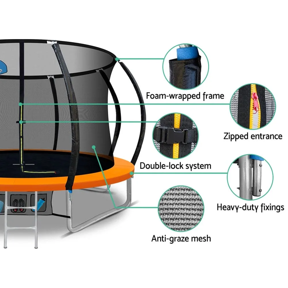 EFit 10FT Trampoline for Kids w/ Ladder Enclosure Safety Net Rebounder Orange- ONLINE ONLY