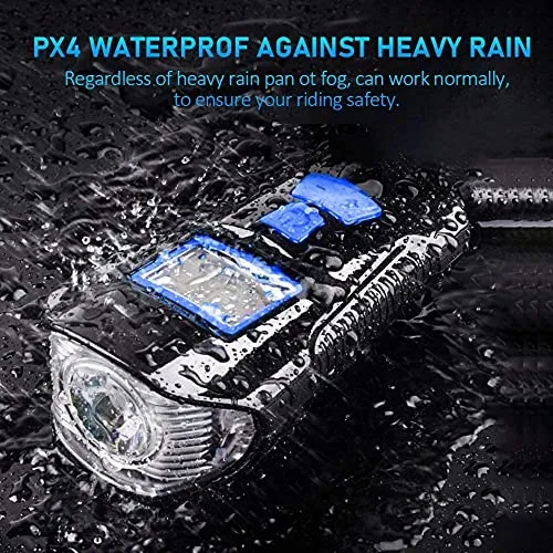 FABSPORTS Rechargeable ABS LED Bicycle Front/Head Light with USB with Speedometer, Odometer and is Waterproof, Suitable for All Mountain and Road Bicycle and Bikes (Black)