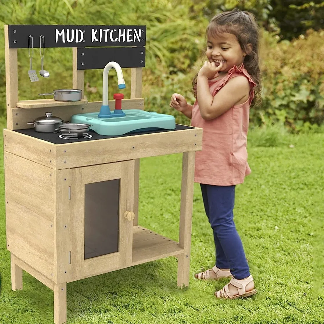 FSC Montessori Eco Wood Kids Mud Kitchen | Wooden Toy Kitchen | Working Tap & Sink | 3 Years 