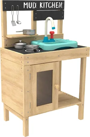 FSC Montessori Eco Wood Kids Mud Kitchen | Wooden Toy Kitchen | Working Tap & Sink | 3 Years 