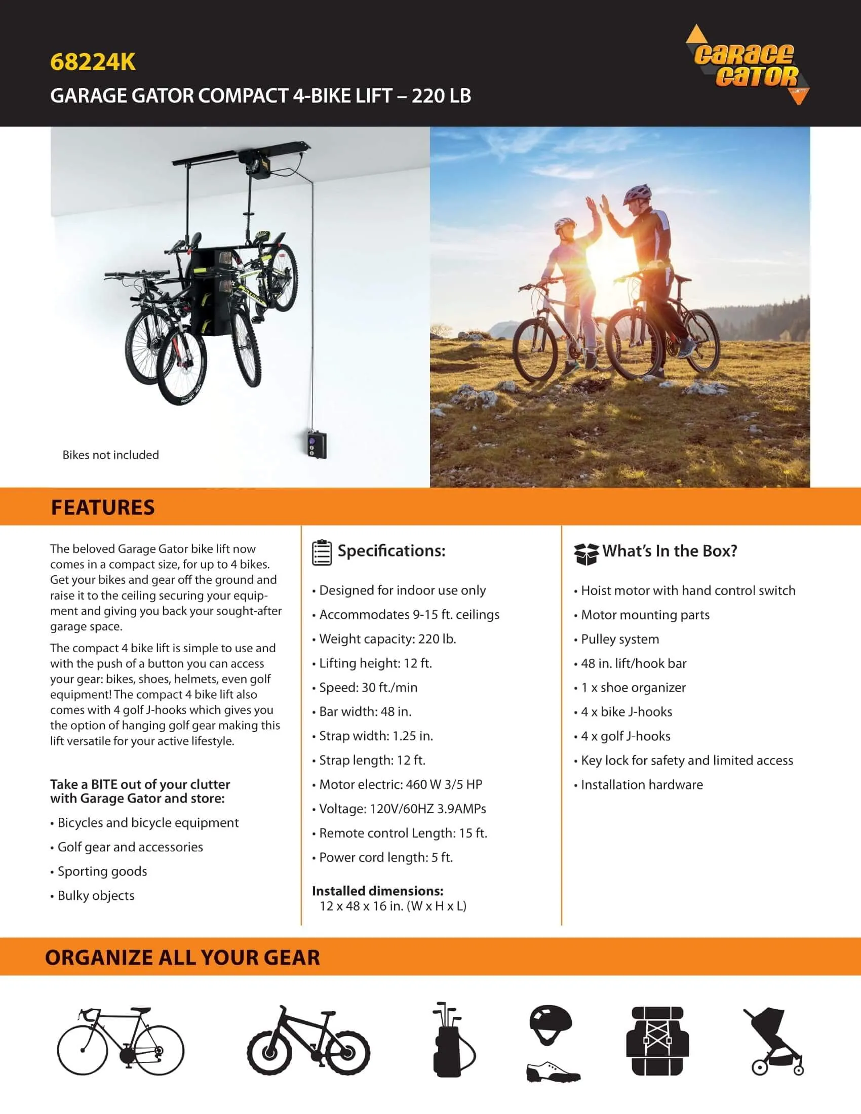 Garage Gator Compact 4 Bike Lift – 220 lb 68224K