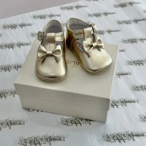 Gold Bow Pram Shoes